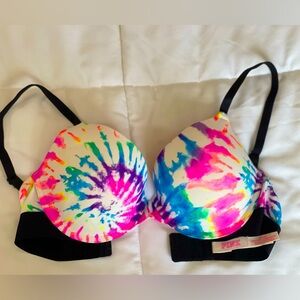 Victoria Secret PINK PUSHUP bra neon tie dye 34 D like new